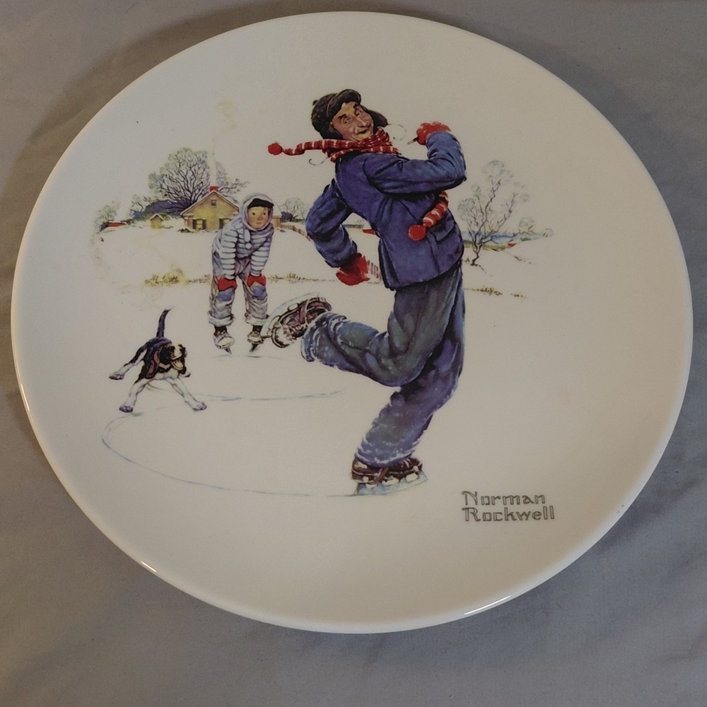 Norman Rockwell Ice Skating Winter Scene 12" Decorative Collector Plate IMC
